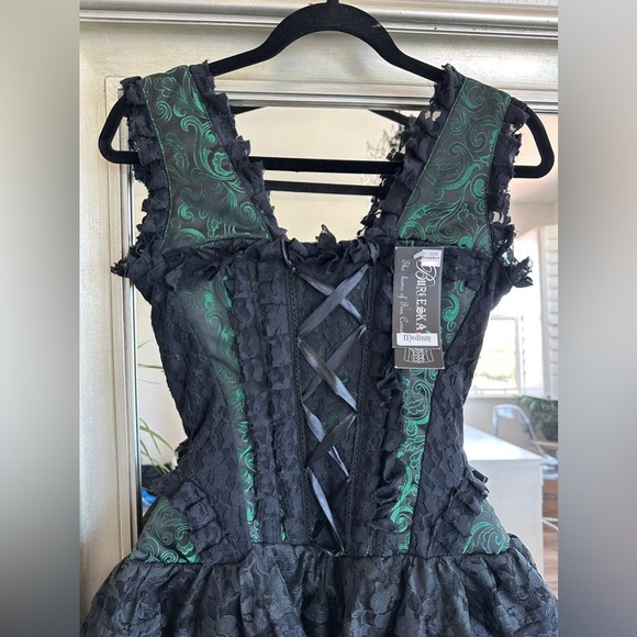 BURLESKA GOTHIC OPHELIE VAMPIRE WEDDING PROM GREEN BROCADE CORSET DRESS - Picture 5 of 12